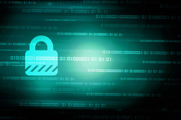 2d illustration safety concept: closed padlock on digital background