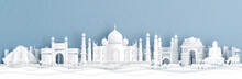 Panorama View Of India With Taj Mahal And Skyline With World Famous Landmarks In Paper Cut Style Vector Illustration