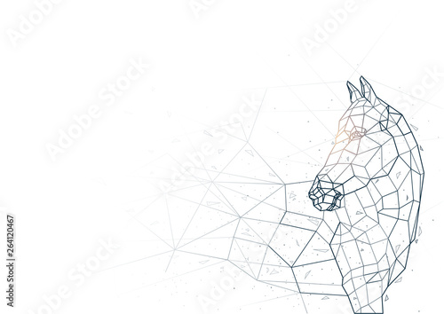 Fotomural Abstract Horse from Low Poly Wireframe Isolated on White Background - Polygonal