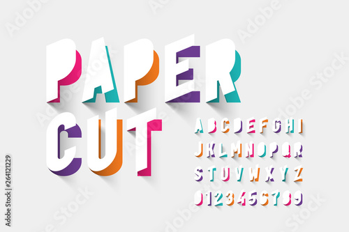 Cuadros en Lienzo Paper cut typography, alphabet letters and numbers