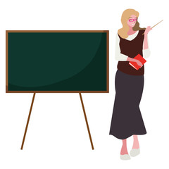 Poster - female teacher with textbook and chalkboard