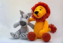 The Lion And The Wolf Are Good Friends.Dolls, Amigurumi Toys Handmade Crocheted.
