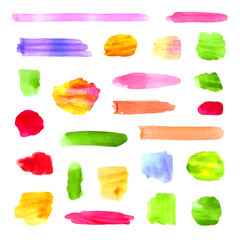 Wall Mural - Vector Collection of Vibrant Color Different Watercolor Spots and Brush Strokes, Isolated.