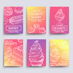 Wall Mural - Hand drawn dessert and bakery banners vector collection. Illustration of card with cake and bakery, dessert ice cream