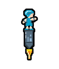 Poster - video game avatar in rocket pixelated