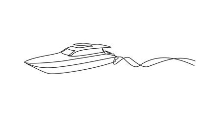 Wall Mural - continuous line drawing from the boat traveling at high speed in the waters. concept of traveling by yacht. yacht go isolated with white backgrounds