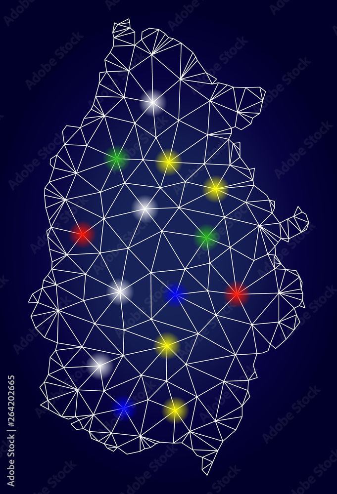 Vetor Bright mesh vector Lugo Province map with glow light spots ...