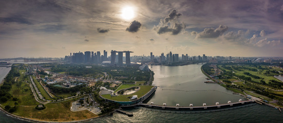 Wall Mural - Panorama aerial view of the Singapore landmark financial business district at twilight sunset scene with skyscraper and beautiful sky. Singapore downtown