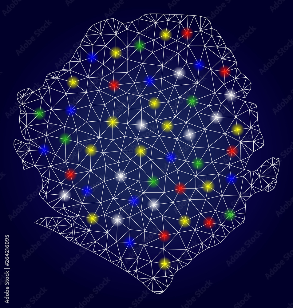 Bright mesh vector Sierra Leone map with glow light spots. Mesh model ...