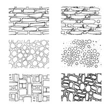 Different paving elements for landsape design,plan,maps.Stone,bricks and tiles.Top view skethed set ..Collection of paving materials, isolated on the white background.