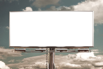 Wall Mural - 3D rendering of blank billboard (empty advertisement) with clouds. Empty mockup template