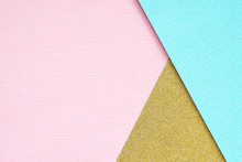Abstract Geometric Background Of Gold, Blue And Pink Paper..