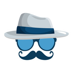 Poster - eyeglasses and mustache with tophat hipster style