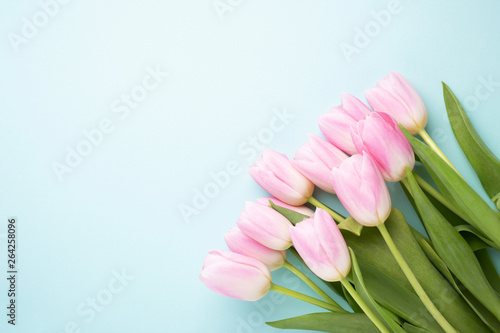 Greeting card with pink tulips.