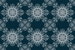 Beautiful blue seamless pattern hand drawn with traditional ornament decoration and some victorian style. Geometry each side for fashion fabric, knit, textile, batic. Blue background.