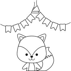 Sticker - cute fox animal with garlands hanging