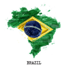 Brazil flag watercolor painting design . Country map shape . Independence day concept ( 7 September 1822 ) . Vector .