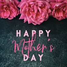 Happy Mother's Day Graphic With Pink Roses On Black Background, Text For Holiday Banner.