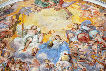  CATANIA, ITALY - APRIL 7, 2018: The fresco of Coronation of Virgin Mary in church Chiesa di San Benedetto by Giovanni Tuccari (1667–1743).