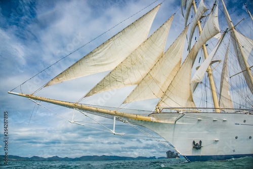 Star clipper cruis ship with sails open