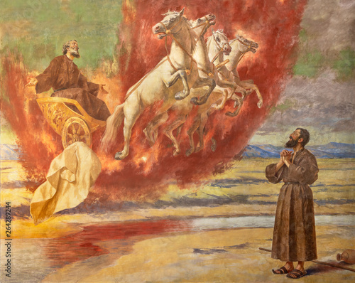 Cuadros en Lienzo CATANIA, ITALY - APRIL 7, 2018: The fresco Prophet Elias ascending into Heaven in the chariot of fire in church Santuario della Madonna del Carmine by Natale Attanasio (1898)