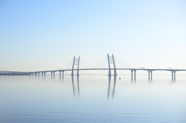 Canvas Print - Gulf of finland and Cable bridge in Saint Petersburg.