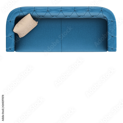 Blue Sofa Top View With Pillow Isolated Background 3d Rendering