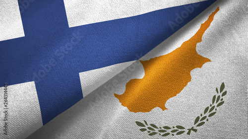 Finland and Cyprus two flags textile cloth, fabric texture Poster Mural XXL