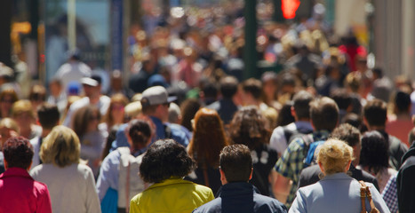 Wall Mural - Crowd of people walking busy street in New York City