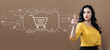 © Tierney - Online shopping theme with business woman on a brown background