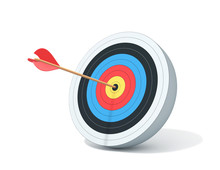 Archery Target With Arrow Isolated On White. Clipping Path Included