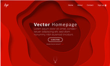 Red Web Homepage Template With Icons And Abstract Papercut Pattern.