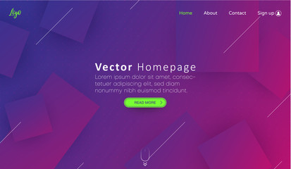 Purple spectrum web homepage template with icons and abstract geometric pattern.