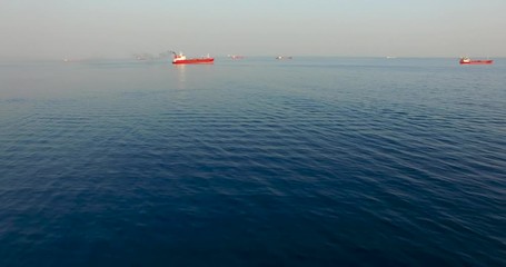 Sticker - Aerial view of the seascape with a red ship