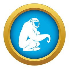 Poster - Monkey sitting icon blue vector isolated on white background for any design