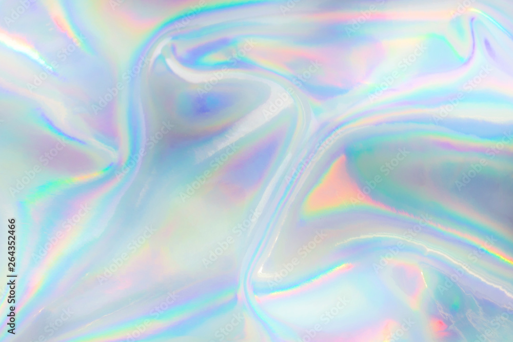 Abstract trendy holographic background. Real texture in pale violet, pink and mint colors with scratches and irregularities - obrazy, fototapety, plakaty 