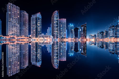 Obraz Dibond Dubai marina odbicie nocą