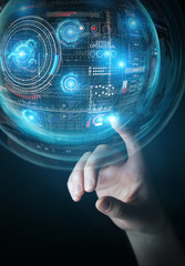 Aufkleber - Businessman using digital technological interface with datas 3D rendering