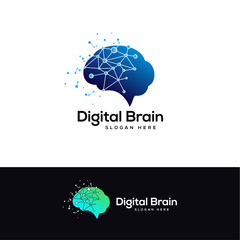 Wall Mural - digital brain logo designs template, smart technology logo designs concept