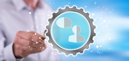 Man touching an online messaging concept