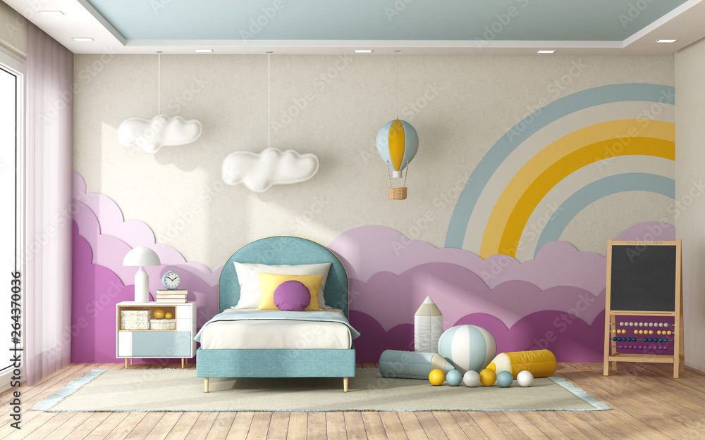 Child bedroom with decoration on background wall - obrazy, fototapety, plakaty 