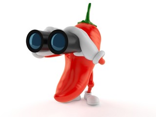 Wall Mural - Hot paprika character looking through binoculars