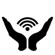 Vector silhouette of a hand in a defensive gesture protecting a wifi. Symbol of internet, connectin,network,protection,