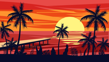 Wall Mural - Summer holiday season. Tropical exotic beach sunset ocean sea