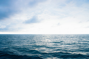 Seascape picture. The sky with clouds, waves on sea surface. Excitement at seaiew from cabin balconies at rough seas and waves off side of cruise ship