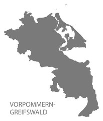 Sticker - Vorpommern-Greifswald grey county map of Mecklenburg Western Pomerania DE