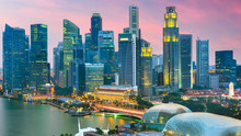 Singapore City Skyline At Twilight.