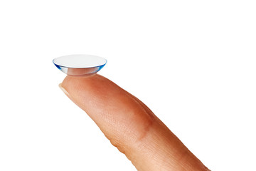 Wall Mural - Contact lens on a finger. Eyewear, eyesight and vision, eye care and health, ophthalmology and optometry concept, isolated