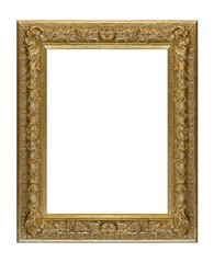 Golden frame for paintings, mirrors or photo isolated on white background