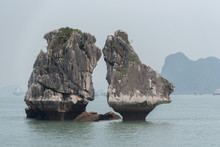 Kissing Rock Or Chicken Rock At Halong Bay Northeast Vietnam Is Towering Limestone Islands Topped By Rainforests